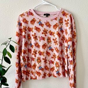 SOLD NWOT delia’s long sleeve pink teddy bear waffle thermal with thumb holes